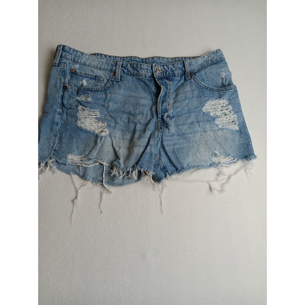 &Denim 90s Boyfriend Cutoff Shorts Distressed Low Waist Light Wash Blue US 14